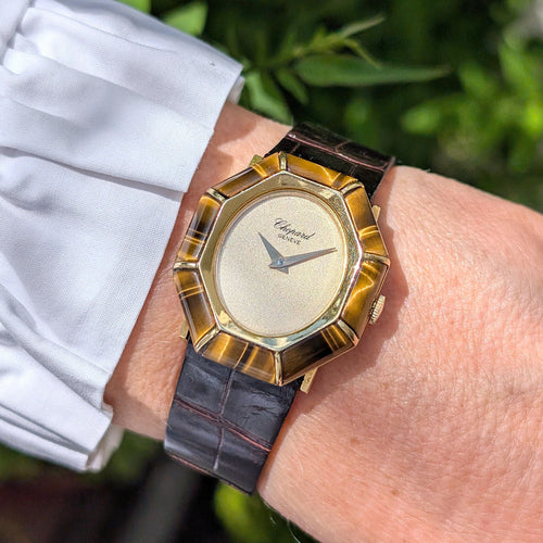 Montre Chopard Ellipse Rarity 5045 1 Jewelry Watch Tiger Eye Stone 18k Yellow 58 Facettes