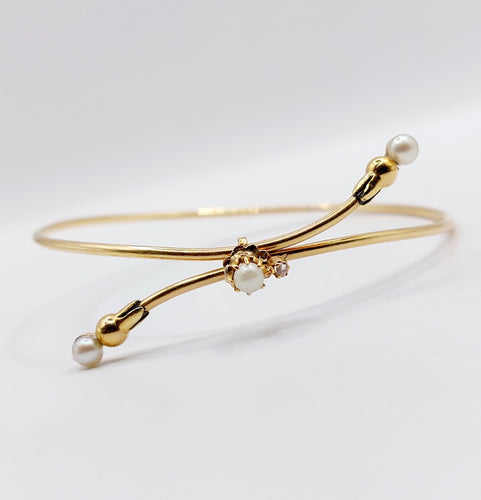 Bracelet Bracelet victorien ajustable or jaune, perles et diamant taille rose (circa 1900) 58 Facettes A05281