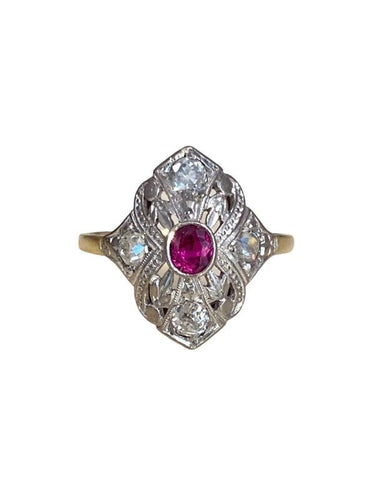 Bague 55 Bague Belle Époque en or jaune, platine et diamants 58 Facettes