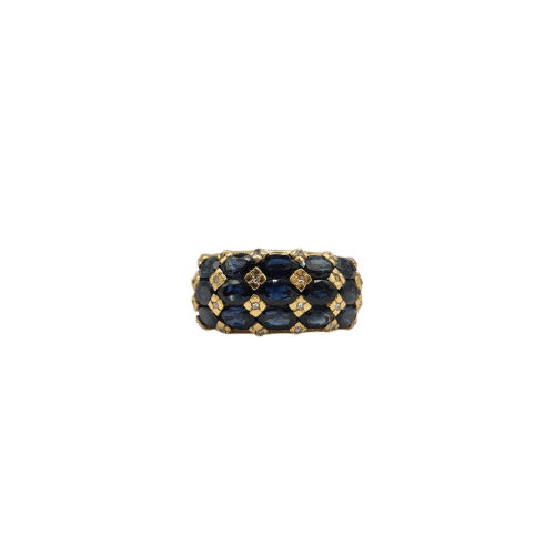Bague 52.5 Bague bombée or jaune 18 carats sertie de saphirs ovales et diamants 58 Facettes