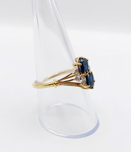Bague vintage toi et moi or jaune 18k saphirs et diamants