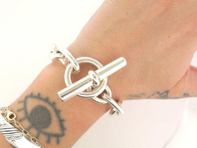 bracelet HERMES chaine d'ancre tgm 12 maillons 16.5 cm argent massif 925