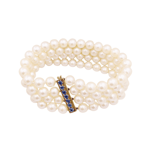 Bracelet Bracelet perles de culture 4 rangs, or jaune, saphirs. 58 Facettes 34535