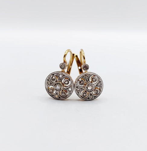 Boucles d'oreilles Dormeuses cible art déco or jaune et platine, diamants 58 Facettes A05769