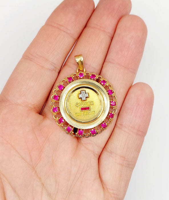 XXL Pendentif médaille d'amour Augis 33 mm or jaune diamant rubis hier demain