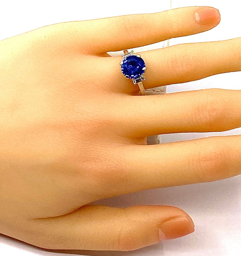 Bague 54 Bague en or blanc, superbe saphir 3,58 carats Ceylan non chauffé 58 Facettes AB385