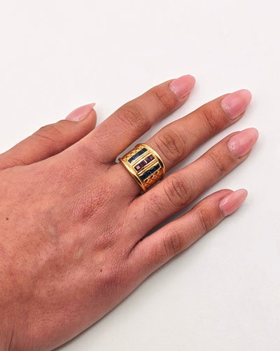 Bague Bague saphirs et rubis en or jaune 18k 1,6 ct 58 Facettes 21025068