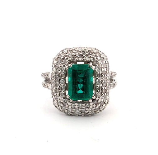 Bague 62 Bague en or blanc massif avec émeraude colombienne et diamants 58 Facettes