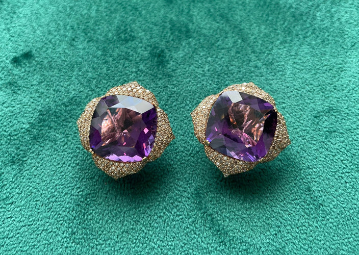 Boucles d'oreilles Piranesi - boucles d'oreilles or rose améthyste et diamants 58 Facettes