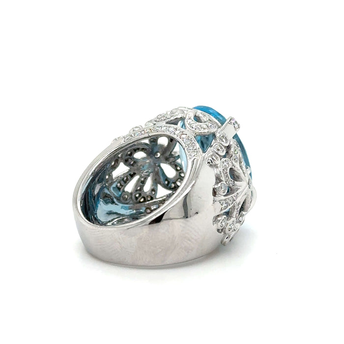 Bague or blanc topaze et diamants