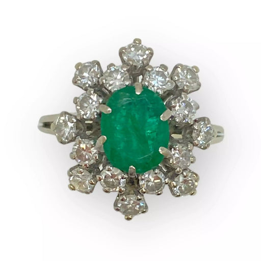 Ring 49 Marguerite Ring in white gold, Emerald and Diamonds 58 Facettes 330057743