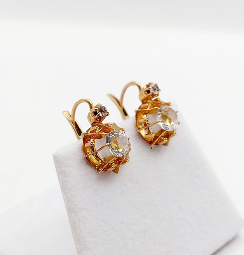 Boucles d'oreilles Dormeuses antique or rose 18k verres blancs taille coussin (circa 1900) 58 Facettes A06051