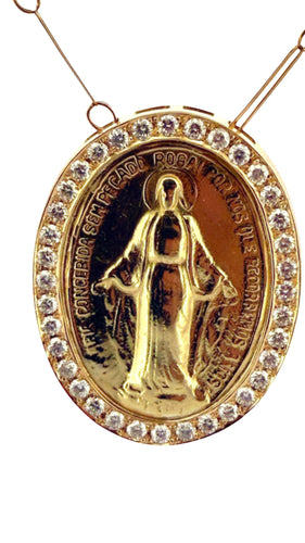 Collier Médaille miraculeuse en or et diamants sur chaîne coulissante 58 Facettes
