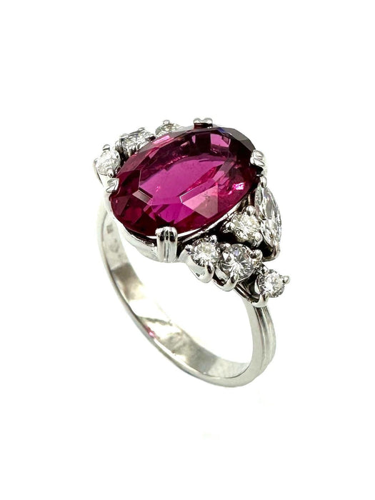 Bague 54 Bague vintage or blanc 18K, tourmaline rose et diamants 58 Facettes