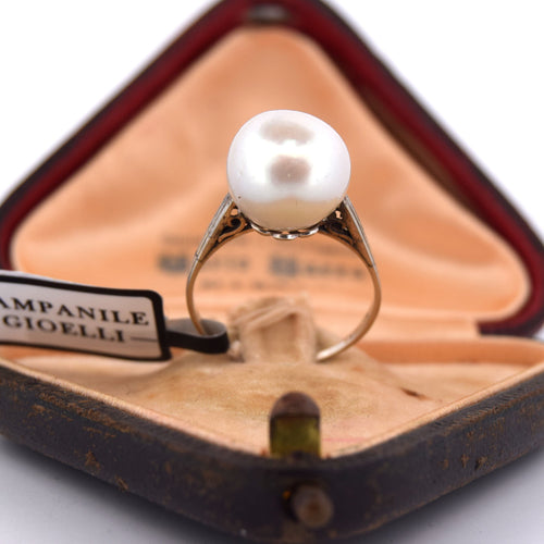 Bague 56 Bague ancienne en or blanc avec perle naturelle 58 Facettes