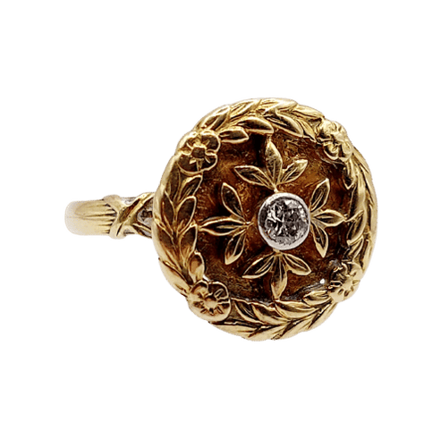 Bague 51 Bague art deco or jaune 18k diamant et couronne de lauriers (circa 1920) 58 Facettes A06161
