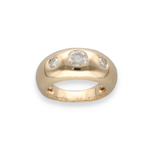 Bague 52 Bague Cartier Jonc en or jaune 18K avec trois diamants brillants - Vers 1990 - Taille 52 - Boite dorigine 58 Facettes FB10619