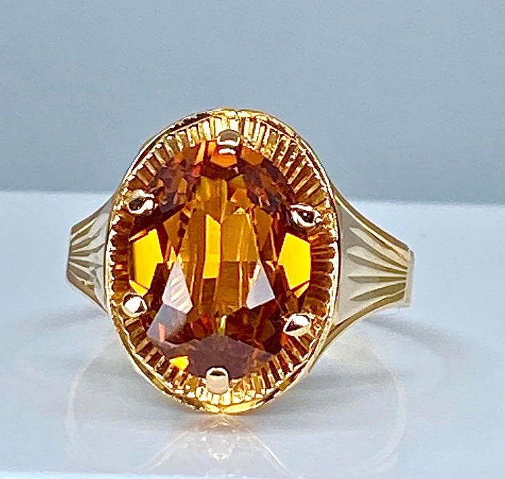 Bague style Art Déco or rose citrine