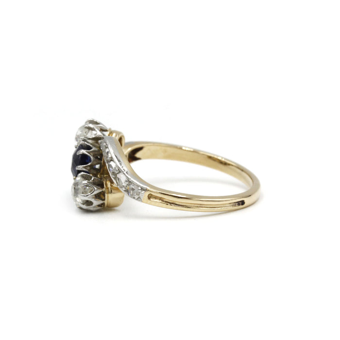 Bague or jaune platine saphir et diamants