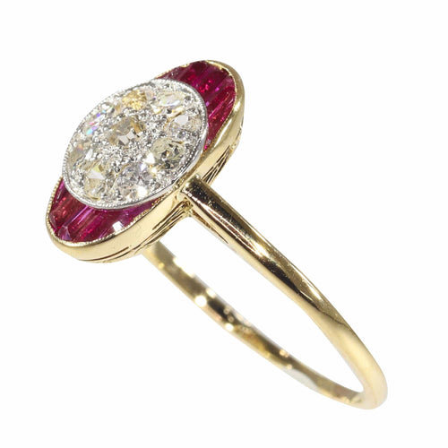 Bague 58 Bague de fiançailles Art déco vintage en diamant et rubis 58 Facettes 22237-0168