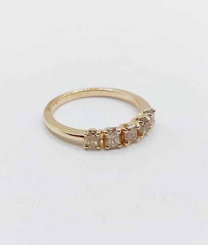 Bague 52.5 Demi alliance vintage or 14k et 0,95 carats diamants radiant Fancy Yellow 58 Facettes A06113