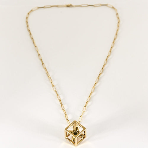 Collier Chaîne et pendentif cube en or jaune et tourmalines vertes 58 Facettes MONTE0164