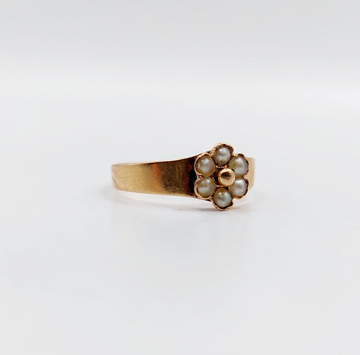 Petite bague marguerite antique or rose 18k et perles (circa 1900) 58 Facettes A06298