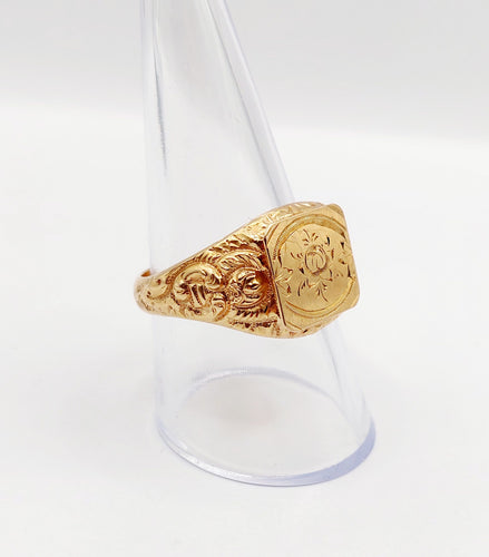 Bague 59 Bague chevalière victorienne fleur ciselée en or rose 18k (circa 1890) 58 Facettes A06408