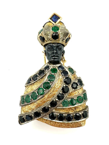 Pendentif Pendentif/broche "Maure" en ors, saphirs, émeraude et perle 58 Facettes