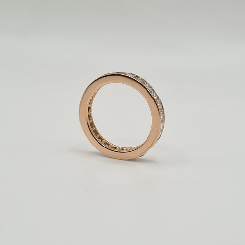 Bague 55 Alliance tour complet or rose sertie de diamants princesses 58 Facettes