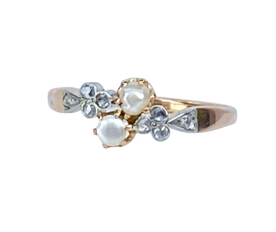 Bague or perles diamants vers 1900