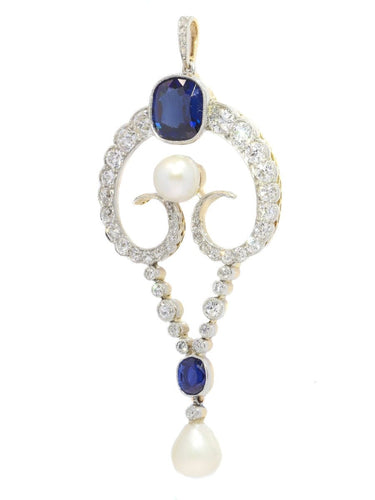 Belle Époque Elegance: Diamond Pendant with Cornflower Blue Sapphires