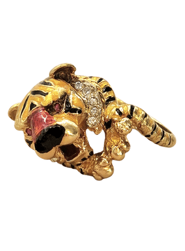 Bague 52.5 Bague Frascarolo à motif tigre, années 1960 - or jaune, diamants et émail 58 Facettes