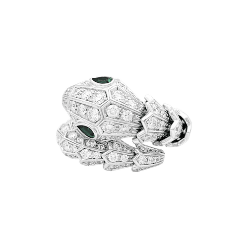 Bague 53 Bague BULGARI "Serpenti", en or blanc, diamants et émeraudes. 58 Facettes 34622