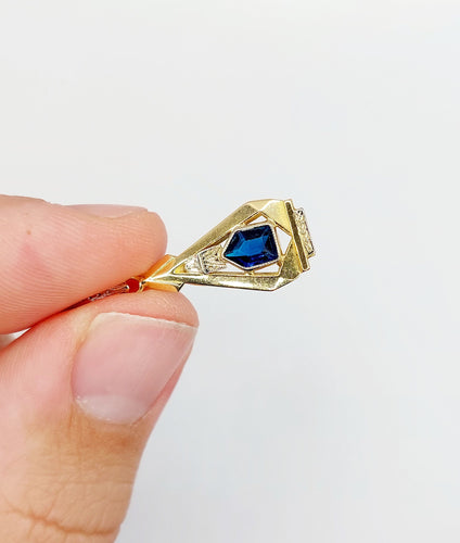 Pendentif Pendentif Art Déco or jaune et verre bleu (circa 1930) 58 Facettes A05640