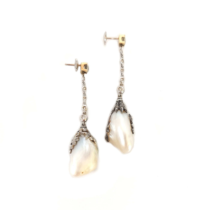 Boucles d'oreilles Pendants d’oreilles perles or blanc argent et diamants 58 Facettes 70