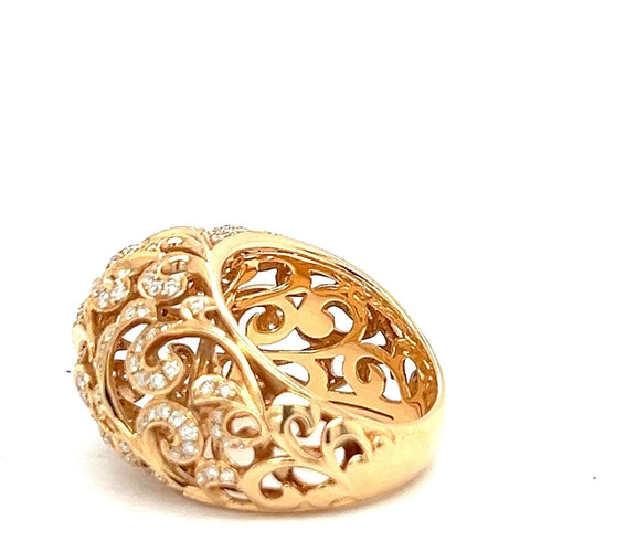 Bague Or Jaune 18 Carats Avec Détails En Dentelle Diamants 1.02 Carats