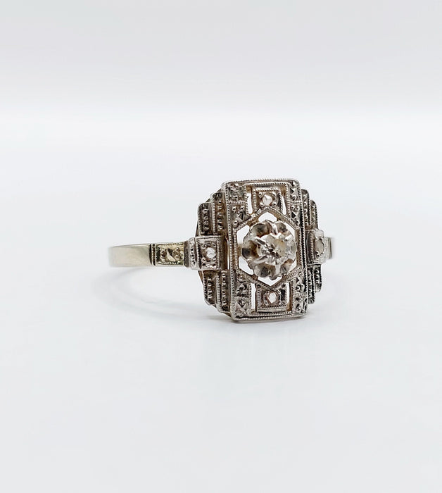 Bague tank art deco or blanc 18k diamant et monture géométrique (circa 1930)