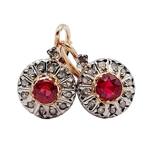 Boucles d'oreilles Dormeuses marguerite antique or rose pierre rouge et diamants 58 Facettes A00730