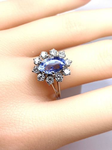 Bague 58 Bague marguerite or blanc, saphir et 10 diamants 58 Facettes AB502