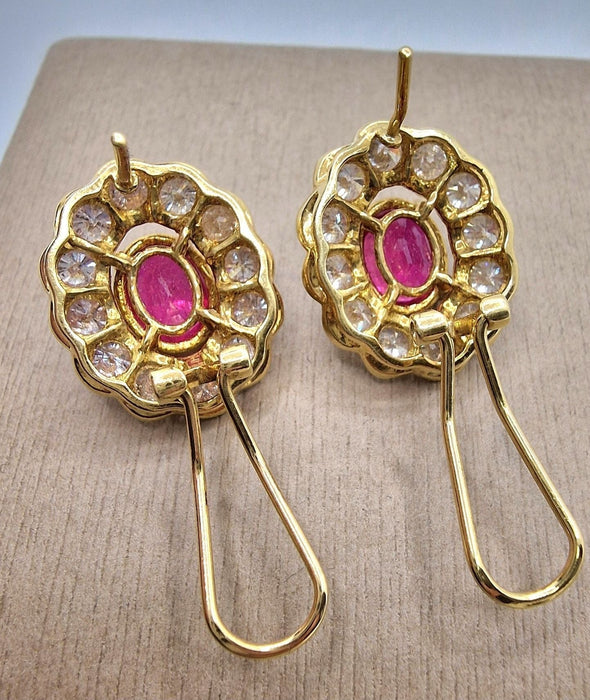 Boucles d'oreilles pendantes or jaune rubis et diamants