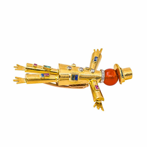Broche Lacloche Broche Epouvantail Or jaune, Platine Cornaline, Saphirs, Diamant 58 Facettes 4199344CN