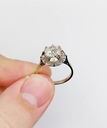 Bague 54 Bague solitaire art déco en or blanc 18k et platine, diamant 1,70 ct 58 Facettes A06509