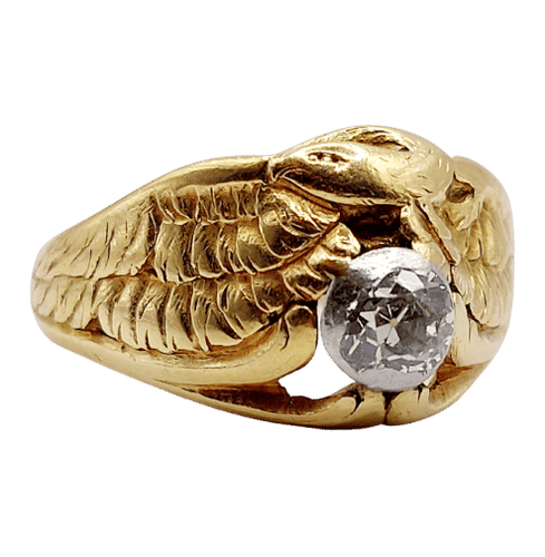 Bague 62.5 Bague chevalière chimère en or 18k et platine avec diamant taille ancienne 58 Facettes A06450