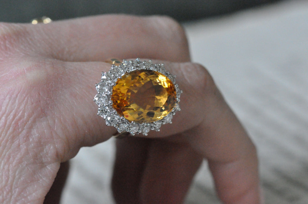 Bague 55 bague ancienne en or jaune avec citrine et diamant 58 Facettes