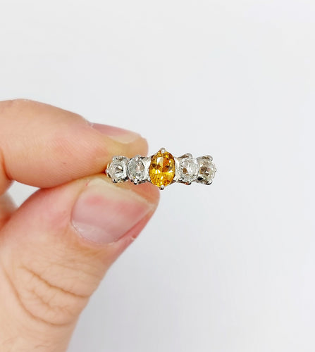 Bague jarretière antique en or rose 18k et platine, citrine et diamants