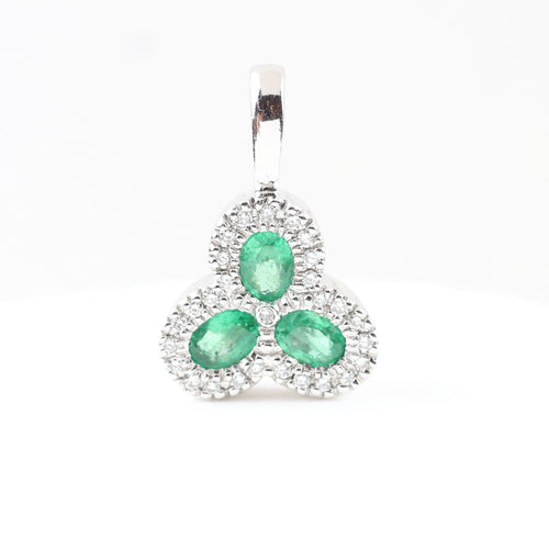 Colgante trébol en oro blanco con esmeraldas y diamantes 58 Facettes 3637