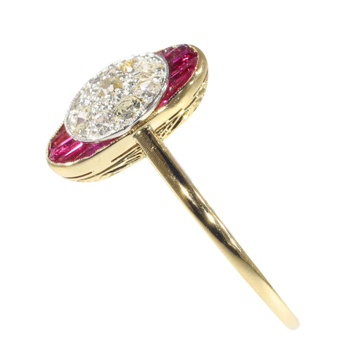 Bague 58 Bague de fiançailles Art déco vintage en diamant et rubis 58 Facettes 22237-0168
