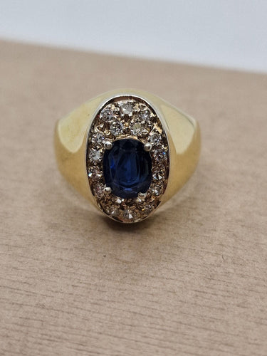 Bague 45 Bague Pinky Chevalier en or jaune, saphir et diamants 58 Facettes