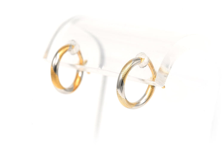 Boucles d'oreilles Boucles d'oreilles "créoles" contemporaines en or jaune et blanc 18 carats 58 Facettes B696